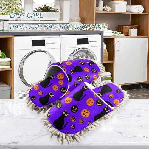 Burbuja Cats Pumpkins Mop Slippers for Home Cleaning
