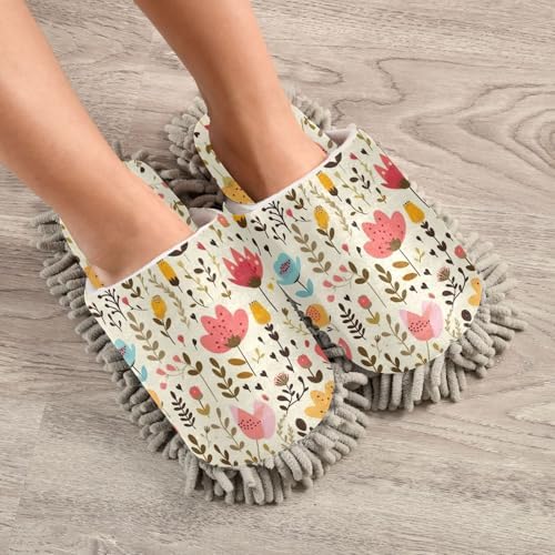 RunningBear Floral Flowers Leaves Mopping Slippers for Women and Men