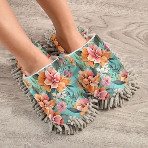 RunningBear Hibiscus Chenille Mop Slippers for Home Cleaning