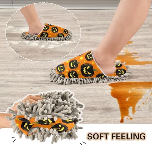 Burbuja Glowing Pumpkins Mop Slippers for Women Men Home Kitchen