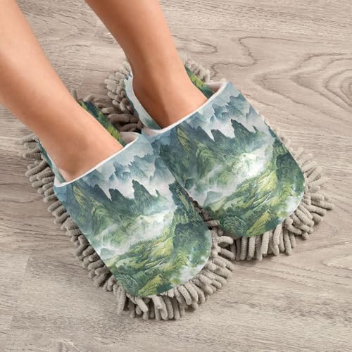 Zhirexin Dark Green Cleaning Mop Slippers for Men Women