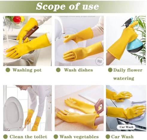 Vsootal 8 Pairs Reusable Cleaning Gloves Yellow Thickened Long Sleeves