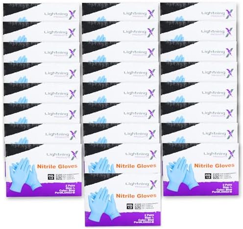 Lightning X Blue Nitrile Gloves Large 100 Gloves 25 Carded Packs