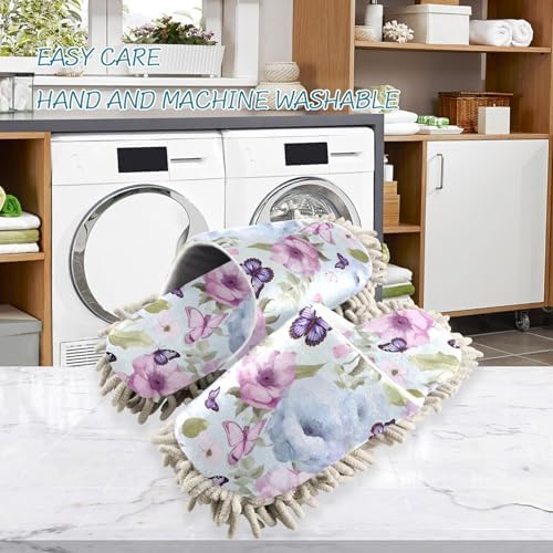 RunningBear Flowers Butterfly Blue Mop Slippers for Women and Men