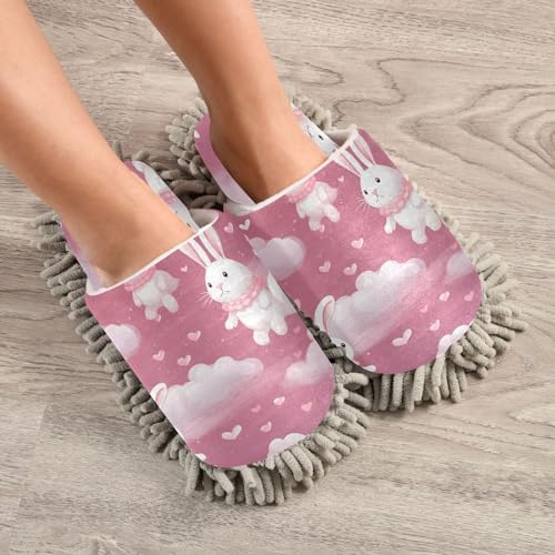 Bulletgxll Cute Rabbits Cleaning Slippers Washable Mop Slippers for Men Women