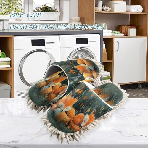 Zhirexin Cute Fox Mop Slippers for Home Cleaning