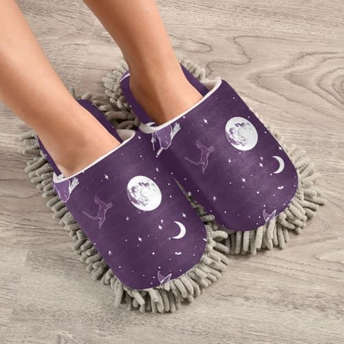 FLildon Microfiber Cleaning Slippers Halloween Witch Washable Mop Shoes for Men Women