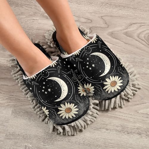 Bulletgxll White Sun Flower Microfiber Cleaning Slippers - L
