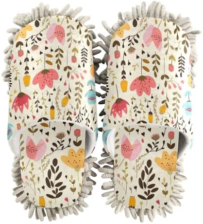 RunningBear Floral Flowers Leaves Mopping Slippers for Women and Men