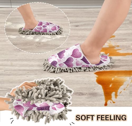 RunningBear Purple Hearts Mop Slippers for Cleaning