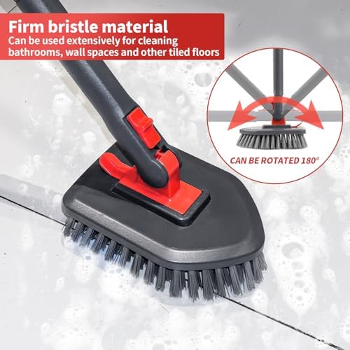 Hohoky Tile Tub Scrubber Brush No Scratch with 4 Heads and 51 Handle
