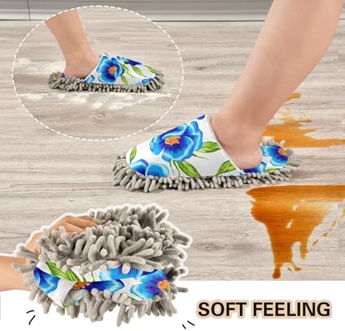 Burbuja Blue Flowers Mop Slippers for Home Cleaning 1