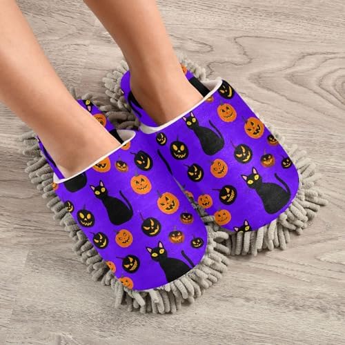 Burbuja Cats Pumpkins Mop Slippers for Home Cleaning