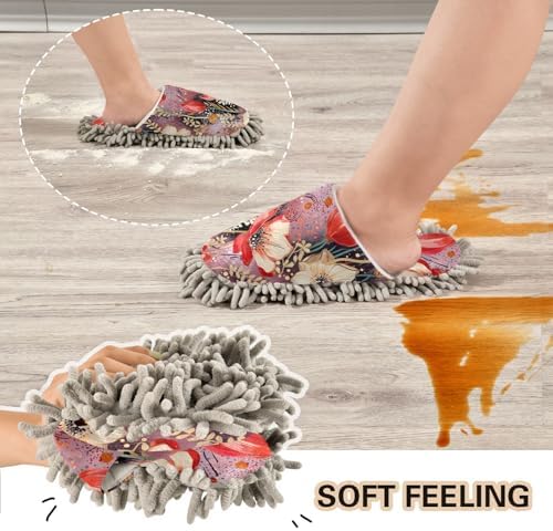 RunningBear Red Flowers Floral Mop Slippers for Women 1