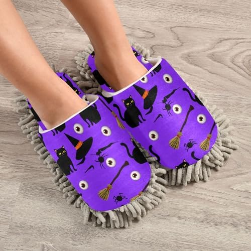 Burbuja Cats Witch Hats Microfiber Dust Mop Slippers for Women Men
