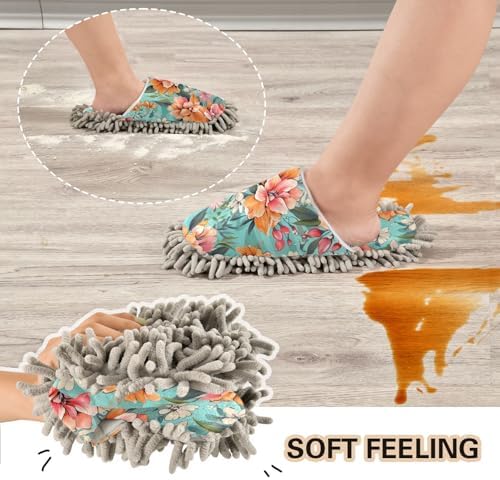 RunningBear Hibiscus Chenille Mop Slippers for Home Cleaning