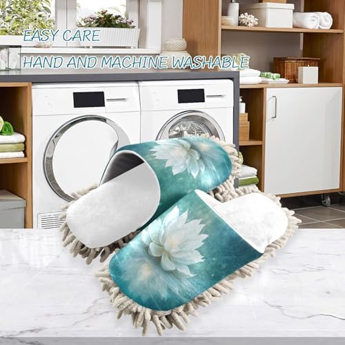 RunningBear White Flowers Lotus Mop Slippers 1