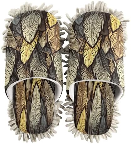 Brown Feathers Mop Slippers - Washable Comfortable