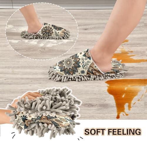 Zhirexin Mandala Cleaning Slippers Microfiber Mop Shoes