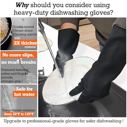Exprosiflux 3 Pairs Heavy Duty Rubber Cleaning Gloves Black Reusable