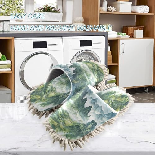 Zhirexin Dark Green Cleaning Mop Slippers for Men Women