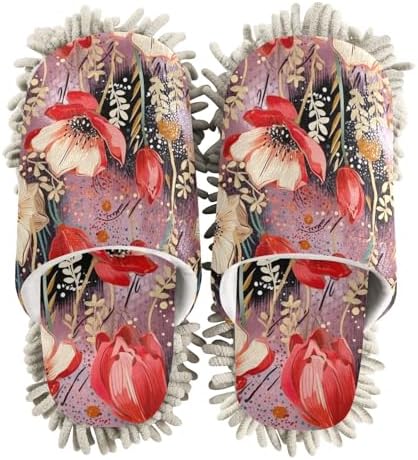 RunningBear Red Flowers Floral Mop Slippers for Women 1