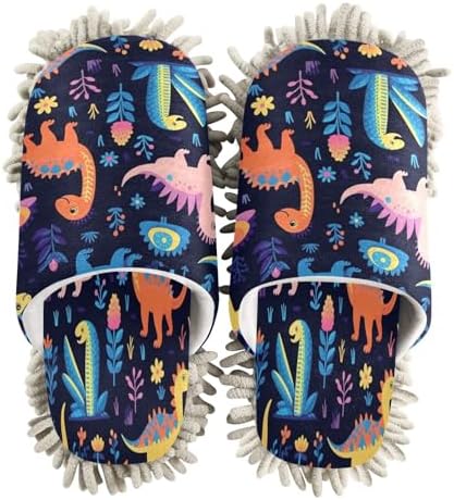 Colorful Dinosaurs Cleaning Slippers Mop Pad Reusable