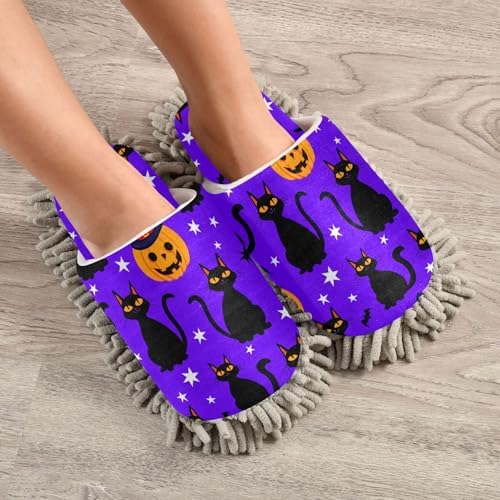 Burbuja Pumpkins Black Cats Mop Slippers for 5-8