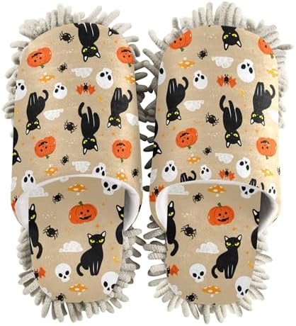 Burbuja Cats Skull Dust Mop Slippers for Women Men