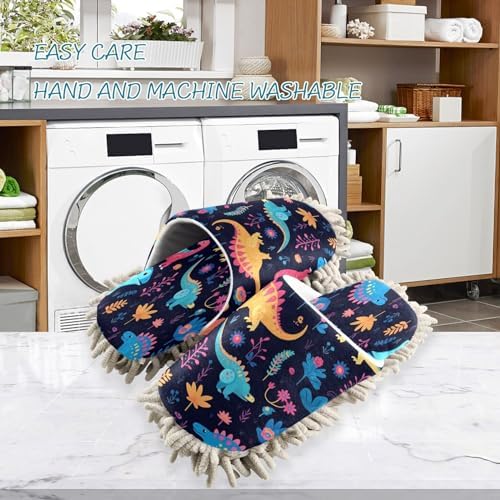 Bulletgxll Colorful Dinosaurs Mop Slippers Washable
