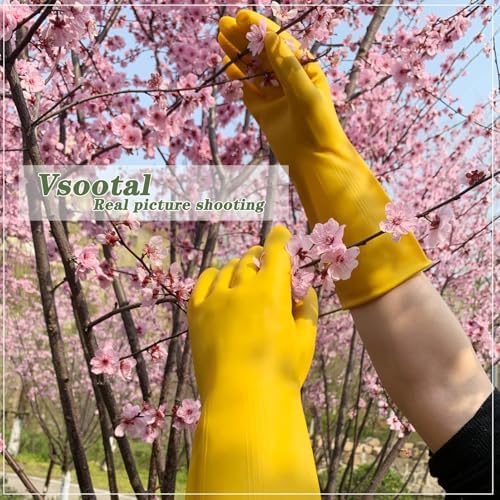 Vsootal 8 Pairs Reusable Cleaning Gloves Yellow Thickened Long Sleeves