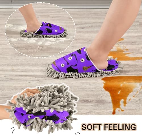 Burbuja Cats Witch Hats Microfiber Dust Mop Slippers for Women Men