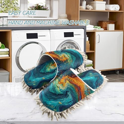 Zhirexin Blue Green Microfiber Cleaning Slippers 1