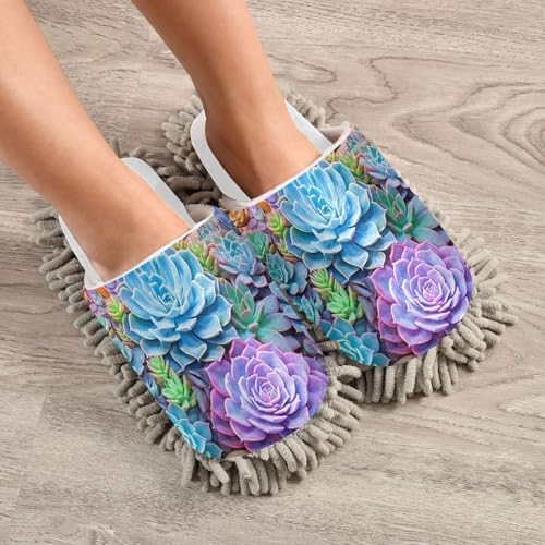 RunningBear White Succulents Mop Slippers for Home Office