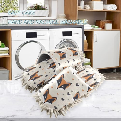 Fox Pattern with Hearts Microfiber Cleaning Slippers