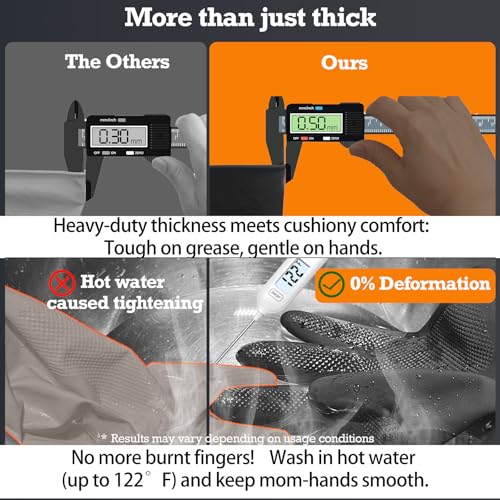 Exprosiflux 3 Pairs Heavy Duty Rubber Cleaning Gloves Black Reusable