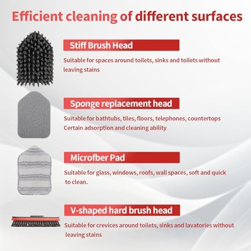 Hohoky Tile Tub Scrubber Brush No Scratch with 4 Heads and 51 Handle