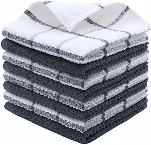PPAXL Cotton Dish Towels 12x12 Inches 8pc Set Grey Multi