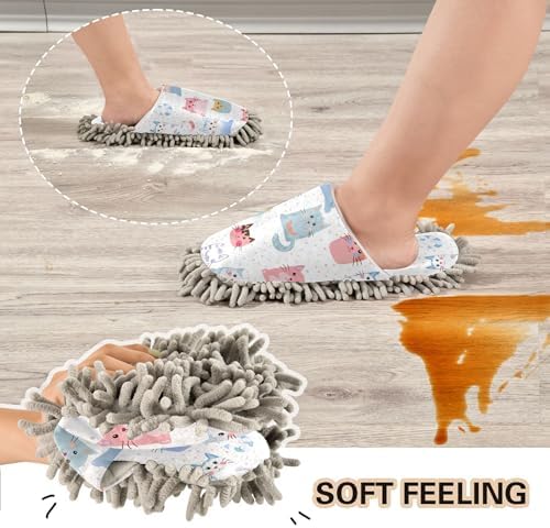 Burbuja Cartoon Cats Mop Slippers for Home Cleaning