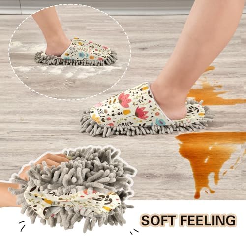RunningBear Floral Flowers Leaves Mopping Slippers for Women and Men