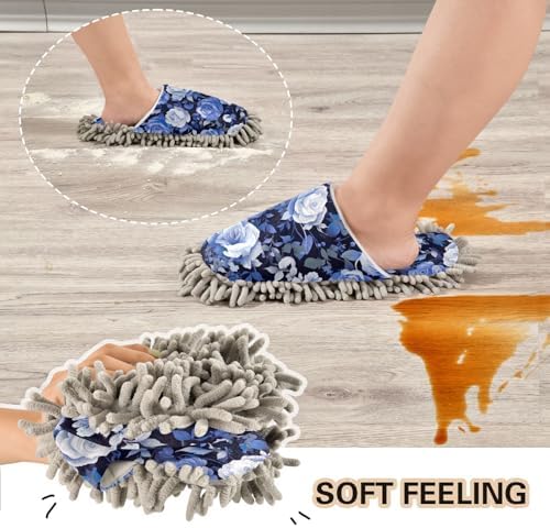 RunningBear Blue Floral Mop Slippers for Home Office