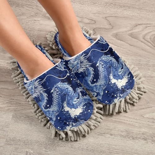 Zhirexin Blue Dragon Mopping Slippers for Home Use