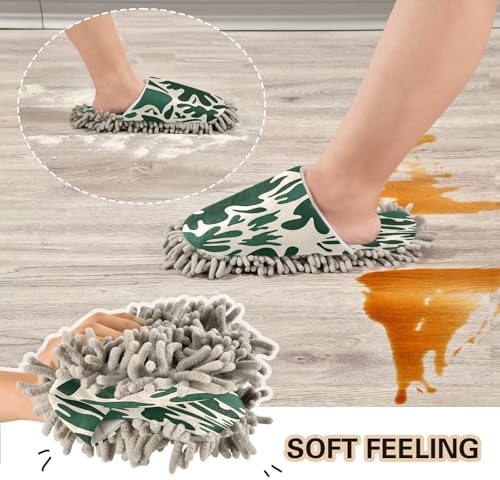Zhirexin Dark Green Microfiber Mop Slippers for Men Women