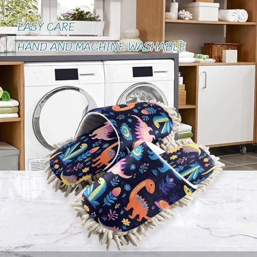 Colorful Dinosaurs Cleaning Slippers Mop Pad Reusable