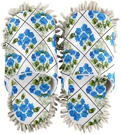 Burbuja Blue Flowers Shaped Lattice Mop Slippers 1