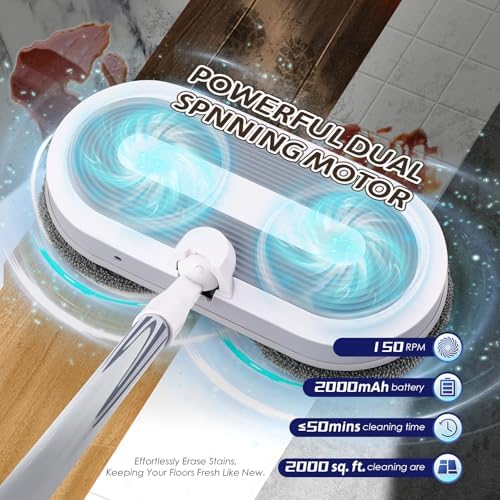 Hapyvergo Cordless Spin Mop with Water Sprayer and LED Light