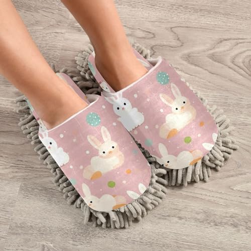 Pink Bunnies Mopping Slippers Washable Microfiber Cleaning Slippers