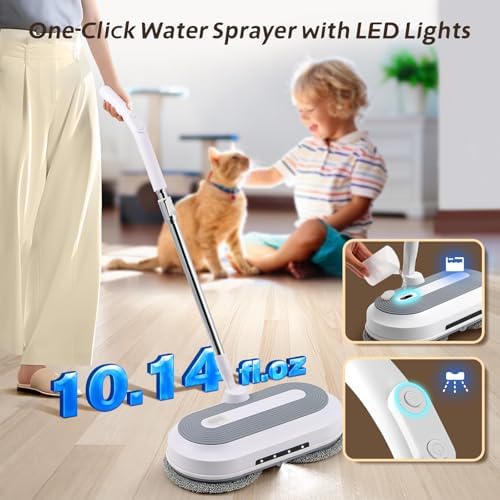 Hapyvergo Cordless Spin Mop with Water Sprayer and LED Light