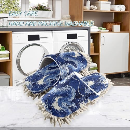 Zhirexin Blue Dragon Mopping Slippers for Home Use