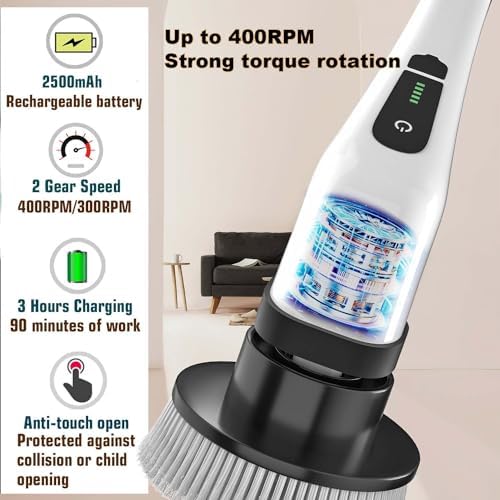 MGLSDeet Rechargeable Electric Spin Scrubber with 7 Replaceable Brush Heads